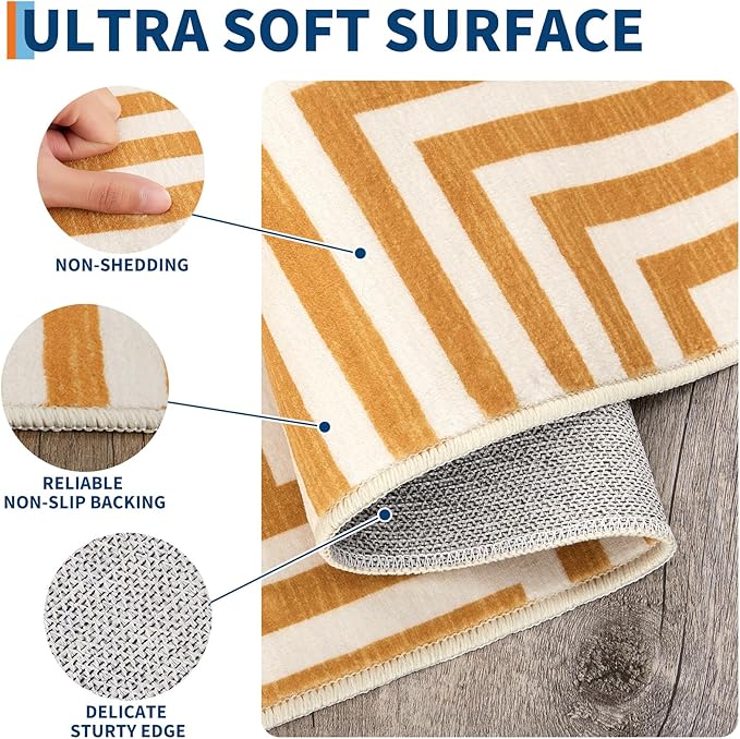 6x9 Modern Abstract Washable Area Rugs for Living Room Low Pile Modern Geometric Rug Non Slip Dining Room Carpet Low Pile Indoor Rug for Office Dorm Classroom Kids Room, Orange Yellow