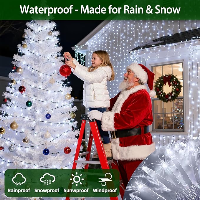 1500 LED Chrstmas Lights, 470ft Outdoor Christmas String Lights with 12 Modes, Cool White LED String Lights with Timer Dimmable Waterproof for Tree Xmas Fence Garden Wedding Party Holiday Decorations