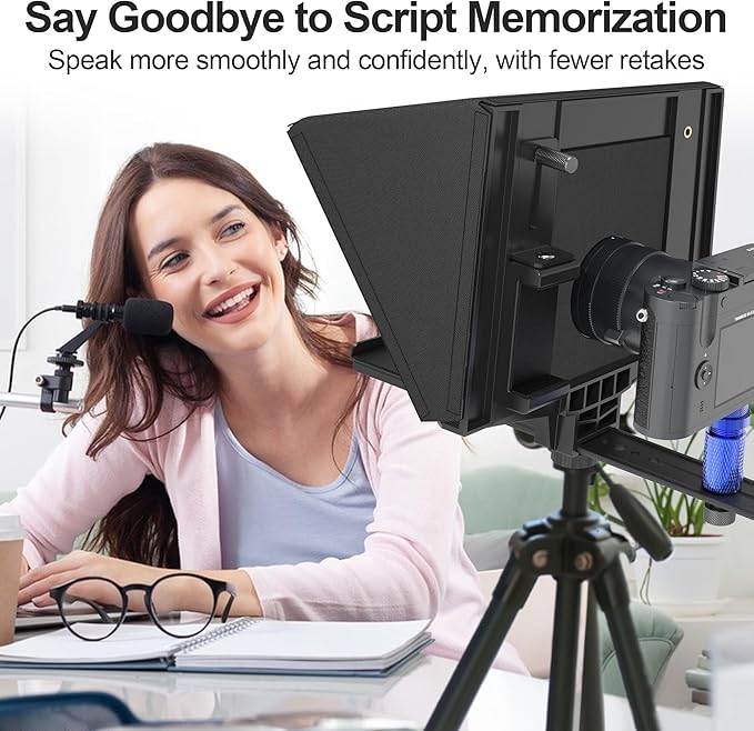 9.3-Inch All-Metal Teleprompter, 70/30 Beam Split Glass, 1/4’’ Thread, Phone & Camera Compatible, Portable for Video Recording