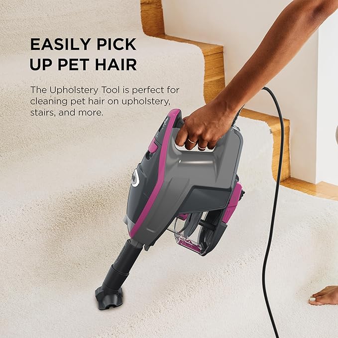 Shark HV371 Rocket Pro DLX Corded Stick, Removable Hand Vacuum, Advanced Swivel Steering, XL Cup, Crevice Tool, Upholstery Tool & Anti-Allergen Dust Brush, Fuchsia, Capacity