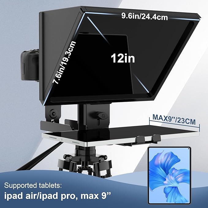 i2/12-inch All-Metal teleprompter, Lift The teleprompter and Remote Control, Using Tempered Optical Glass, Compatible with a Variety of Devices for a Variety of scenarios.