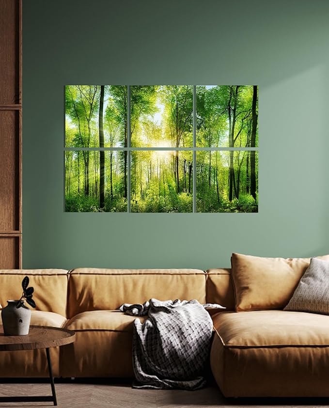 YPY Sound Proofing Panels for Walls Morning sunrise forest green trees: 6 Pack 72×48 Inches Decorative Art Acoustic Panel Sound Dampening Panels Absorbing Treatment