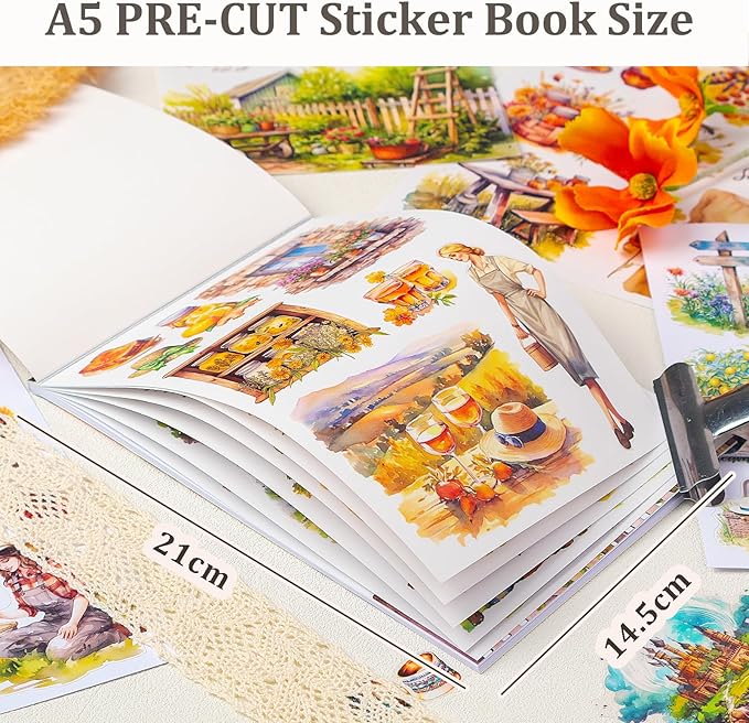 Snycler Sticker Book - 20 Sheets Vintage PET Stickers for Scrapbooking, Junk Journaling, Ephemera, and Decorative Crafts-The Harvest time