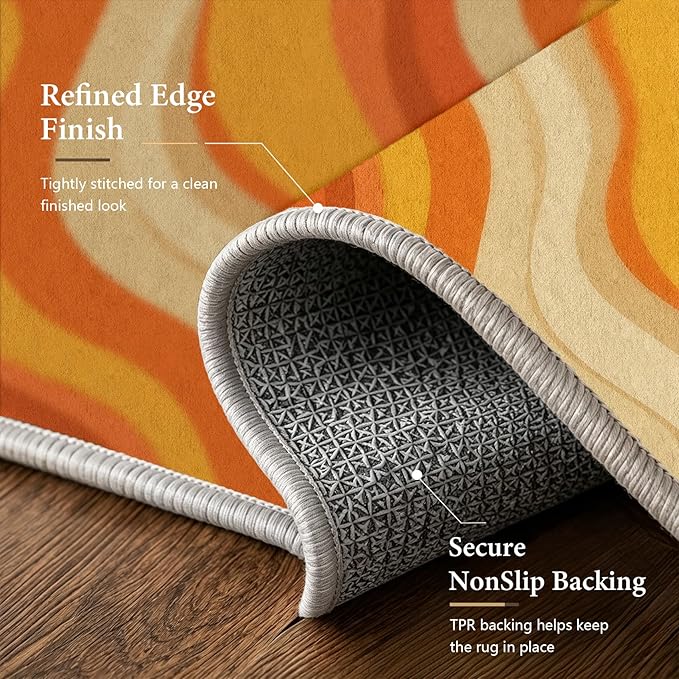 Sunset Flow Area Rug 6x9, Modern Abstract Wave Rug, Retro Orange Neutral Carpet for Living Room Bedroom, Soft Non Slip Washable Rug