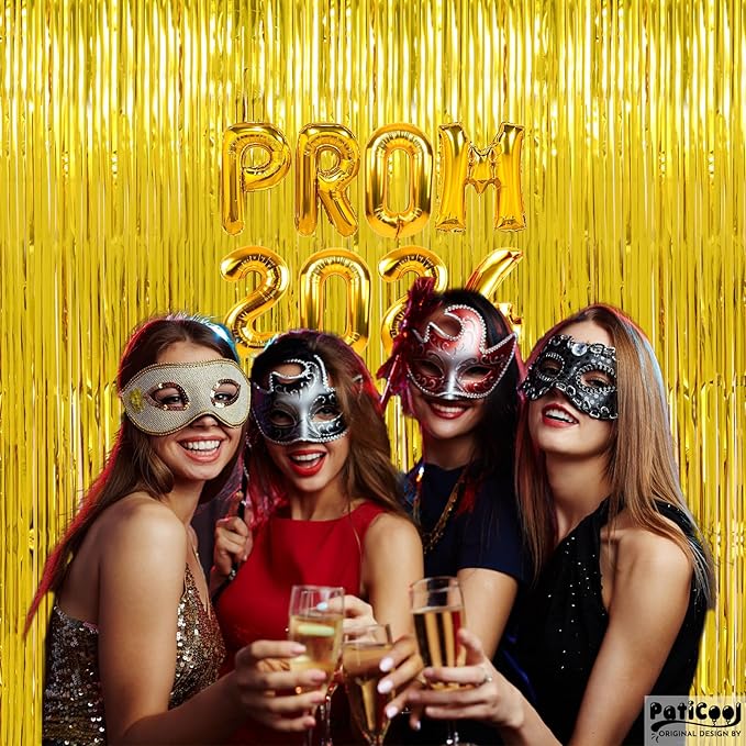 Thicken Gold Streamers 2 Pack 3.2 x 8.2 FT, Golden Birthday Decrorations Tinsel Backdrop Curtains, Foil Fringe Photo Backdrop for Birthday, Prom, Hollywood, Anniversary Party Decorations