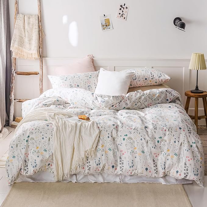 HighBuy Vintage Floral Comforter Set Queen Size Girl Cottagecore Queen Bedding Comforter Sets Aesthetic Flower Fluffy Ultra Soft Boho Style for Queen Bed Lightweight Bedding Set