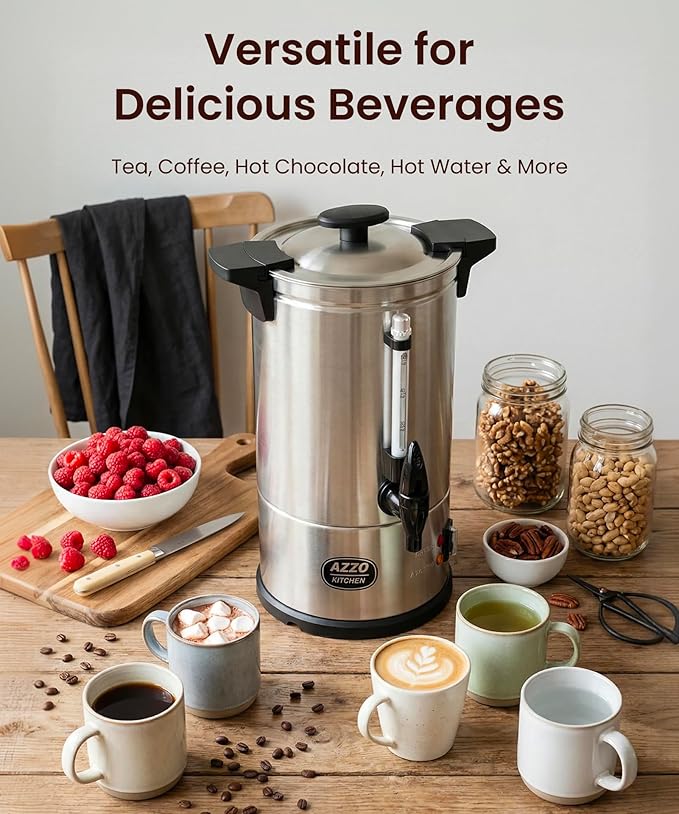 Commercial Coffee Maker 50-Cup Large Coffee Urn with Percolator Coffee Pot Electric 8L Stainless Steel Fast Brew Hot Water Dispenser for Tea Catering Events Home Office Easy Cleaning