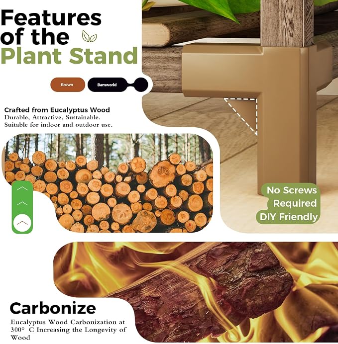Bamworld Plant Stands with Grow Lights Indoor 4 Sets Plant Shelves Outdoor Wooden Plant Holder for Multiple Plants Flower Stands for Living Room Balcony Garden Patio Lawn Window
