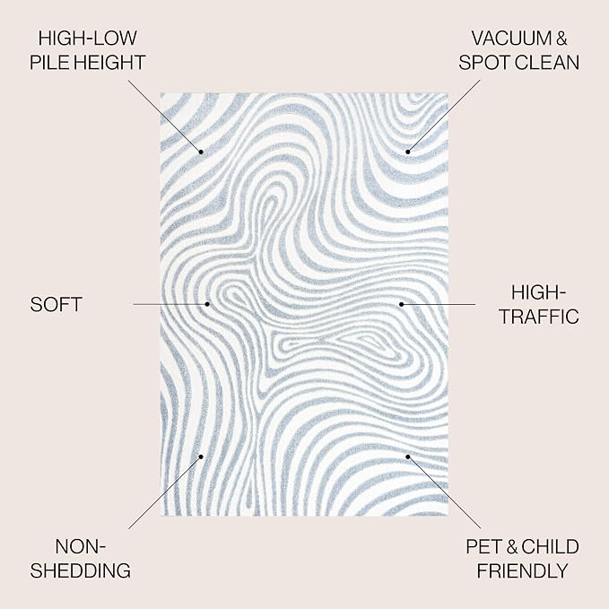 JONATHAN Y Maribo High-Low Abstract Striped Indoor/Outdoor Area Rug, Contemporary, Vintage, Bohemian, Glam, Bedroom, Kitchen, Living Room, Non Shedding, Light Blue/Ivory, 8x10 (SCN103C-8)