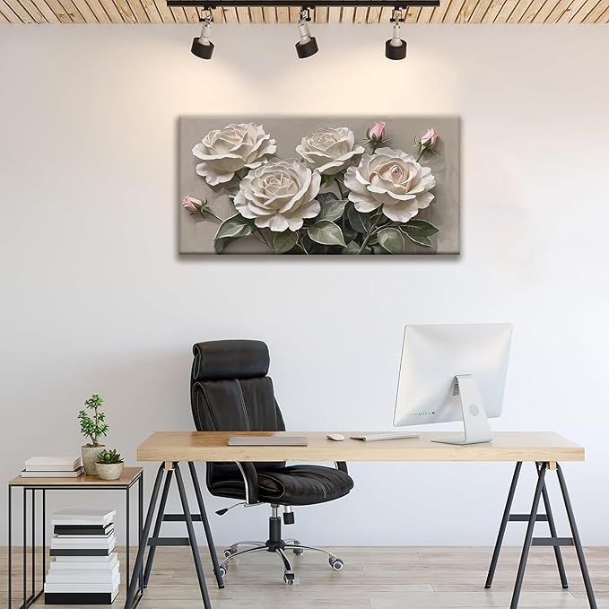 Canvas Art Wall Decor Modern Minimalist Home Wall Decor Flower Paintings White Wall Art Prints Pink White Floral Wall Art Pictures For Bedroom Kitchen Office Artwork 20"×40"