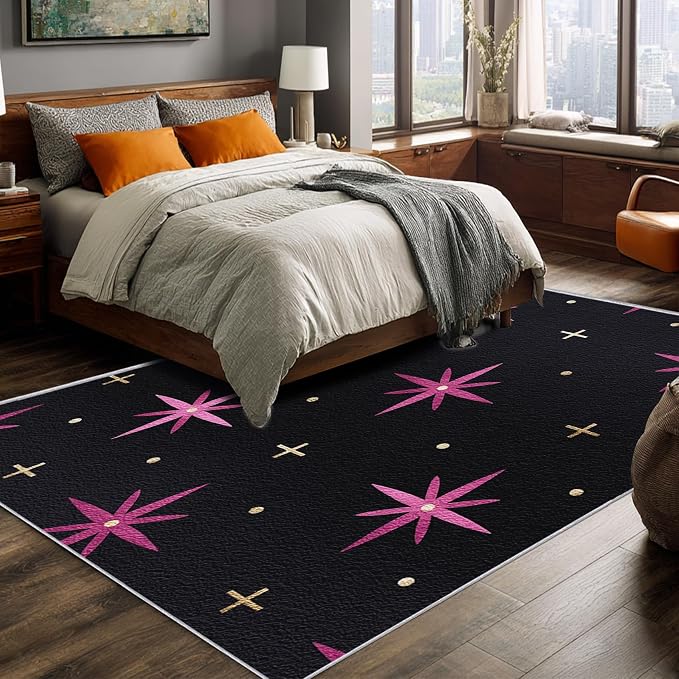Atomic Throw Rugs 2x3, Mid Century Modern Retro Washable 2 x 3 Indoor Door Mat for Entryway, Bedroom, Kitchen, Low Pile Non Slip Stain Resistant, Atomic Starburst Home Decor & M849