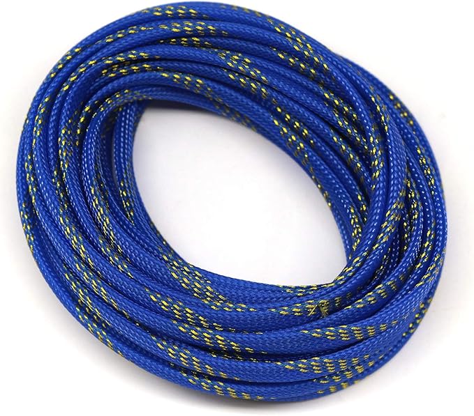 30ft PET Expandable Sleeving Wire Cable Sleeve (1/2" Gold&Blue 30ft)