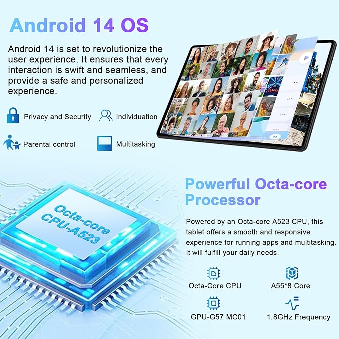 2025 Tablet, 10 Inch Android Tablet 20GB RAM+128GB ROM+1TB Expand, Octa-Core Android 14 Tablets with Keyboard, Mouse, HD IPS Touchscreen, 6000mAh, BT 5.0, WiFi 6, Widevine L1, Split Screen -Blue