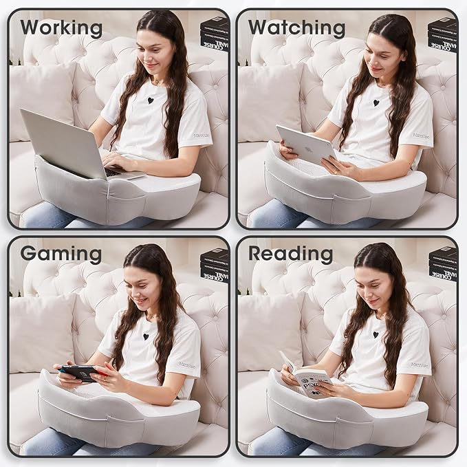 cooloo8 Lap Desk, Laptop Lap Desk Lap Desk with Cushion, Laptop Pillow for Lap, Portlands Portable Desk Pad, Gaming Pillow Work Pillow for Bed, Couch, Car(Ash Gray)