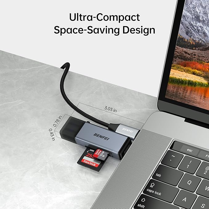 BENFEI SD Card Reader, USB C to SD Micro SD Card Memory Card Adapter Dual Slot Compatible with iPhone 15 Pro/Max, MacBook Pro/Air 2023, iPad Pro, iMac, S23, XPS 17, Surface Book 3 and More
