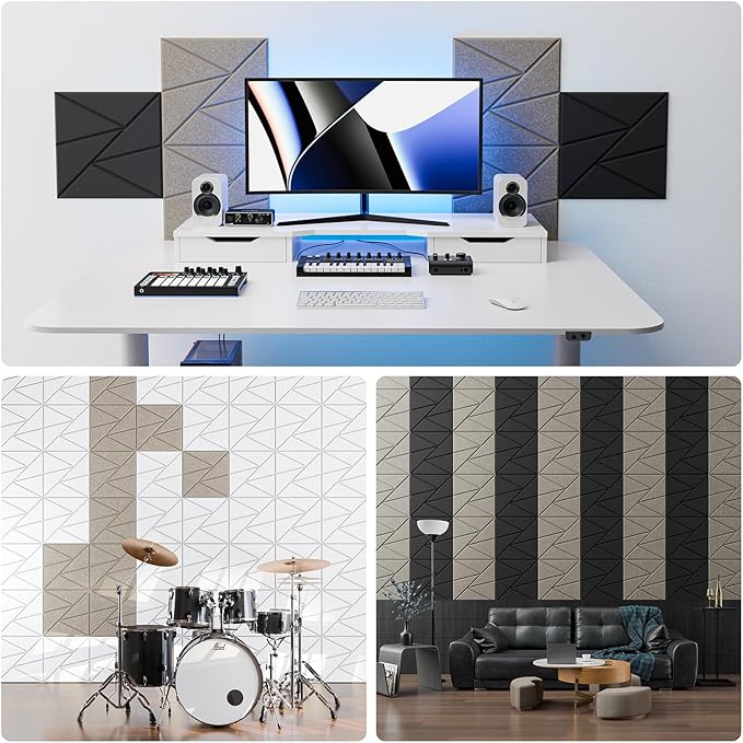 22 Pack Acoustic Panels with Self-Adhesive, 12"X 12"X 0.4"Sound Proof Foam Panels, Sound Panels High Density, Soundproof Wall Panels for Home Studio Office Camel