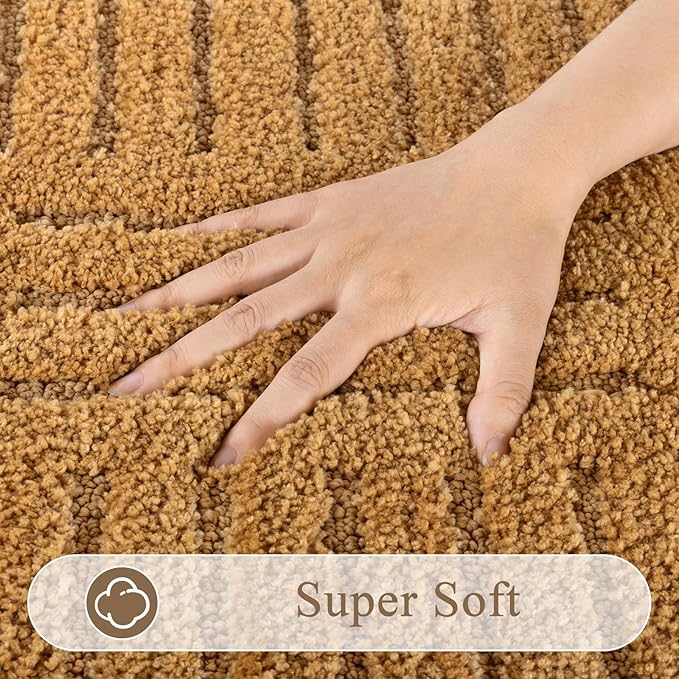 SHACOS Super Soft Bathroom Runner Rugs 24"x60" Non Slip Boho Bathroom Mats Microfiber Absorbent Carpet for Bath Room Machine Washable Shaggy Bath Rugs for Shower Bathtub Home Decor, Mustard 2'x5'
