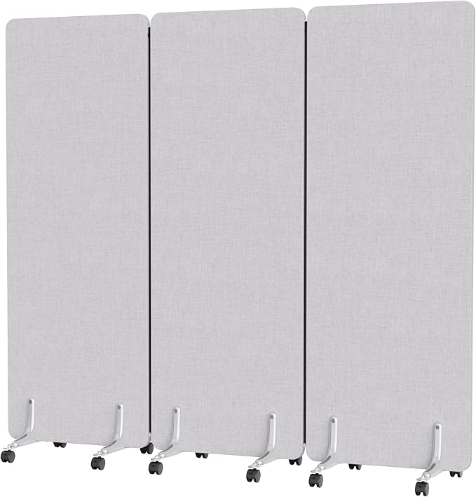 70.8" W x 63" H Freestanding Partition Room Dividers, Acoustic Panels with Wheels, 3 Soundproof Privacy Panels for Office, Reception Room, School, Hospital, Light Grey