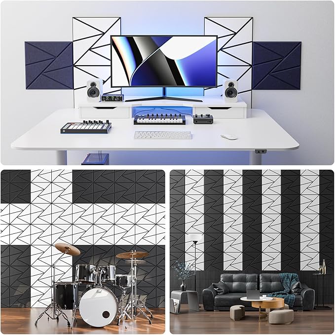 22 pack Acoustic Panels With Self-Adhesive, 12"X 12"X 0.4"Sound Proof Foam Panels, Sound Panels High Density, Soundproof Wall Panels for Home Studio Office- BlackBase + WhiteFace V1