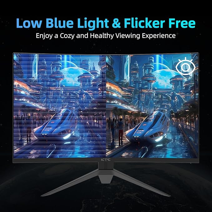 KTC 27 inch WQHD 180Hz 1ms Curved Gaming Monitor 1440P 144Hz Monitor 132% sRGB HVA FreeSync DisplayPort/HDMI/USB VESA Computer Monitor for Gamers (DP Cable Included)