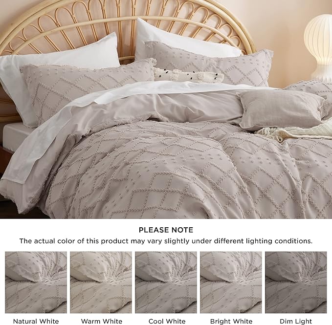 Bedsure Boho Cal King Duvet Cover - Linen Breathable & Soft Boho Bedding, Machine Washable Comforter Cover for All Seasons, Includes 1 Duvet Cover 104"x98" with 2 Pillow Shams & Zipper Closure
