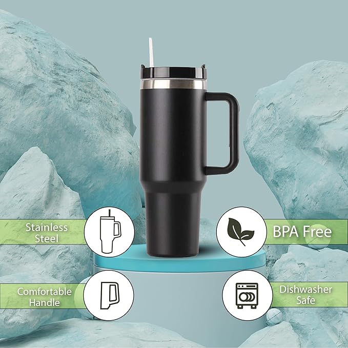 H&F Clicks Insulated Tumbler, Stainless Steel Tumbler with Leakproof Lid for Water, Coffee or Iced Tea. Cup Holder Compatible for Travel, BPA-Free Water Bottle, Vacuum Insulated Tumbler. (Black)