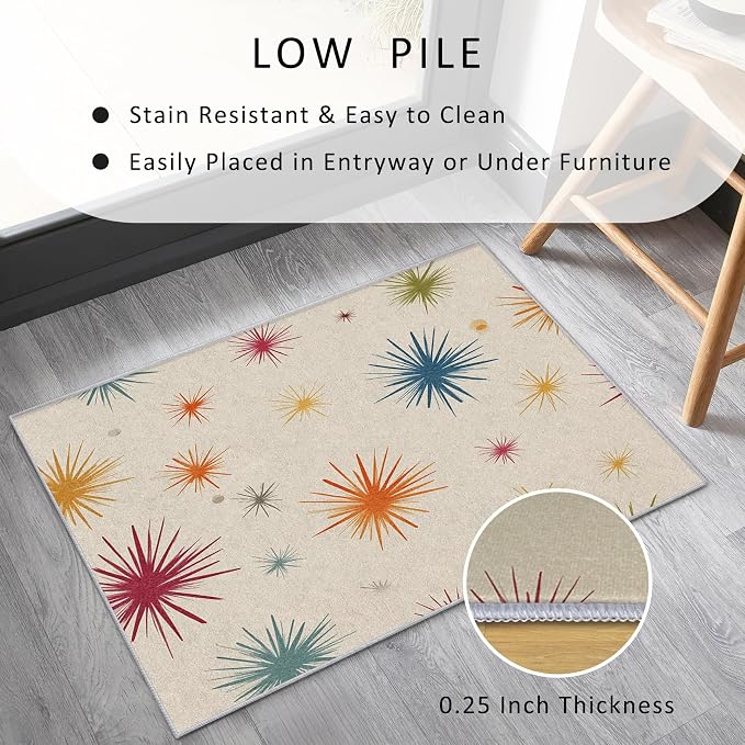 Mid Century Modern Rug Large 8x10 Starburst Atomic Retro 60s 70s Pattern Area Rugs for Living Room, Bedroom, Mid Century Home Decor Accessories Indoor Carpet, Non Slip & Machine Washable