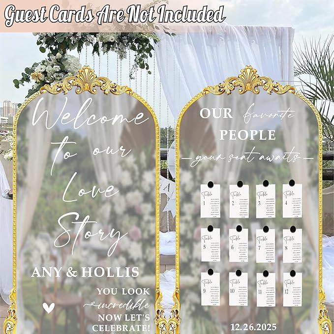 Personalized Wedding Sign Decals for Mirror Custom Welcome to Our Wedding Mirror Signs for Reception DIY Bride & Groom Names Date Vinyl Stickers Marriage Lettering Vinyl Decal for Party Entry Backdrop