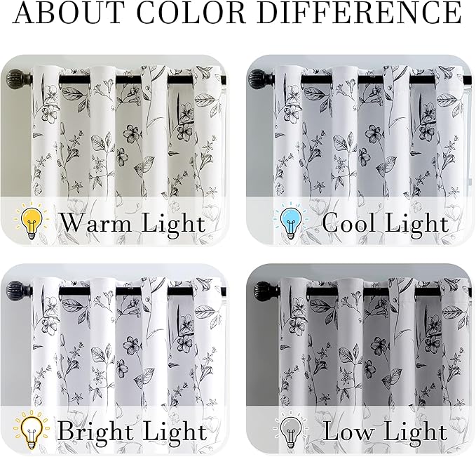 ChrisDowa 100% Blackout Floral Curtains 63 Inches Long 2 Panels for Bedroom Living Room Black Flower Patterned Room Darkening Thermal Insulated Soundproof Grommet Window Treatments Drapes,52X63