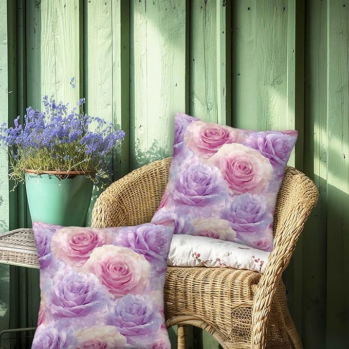 Rose Throw Pillow Covers Set of 2 | 18x18 Inches Cushion Cases for Couch, Sofa, Bedroom and Living Room | Romantic Floral Pillowcases for Home Decoration