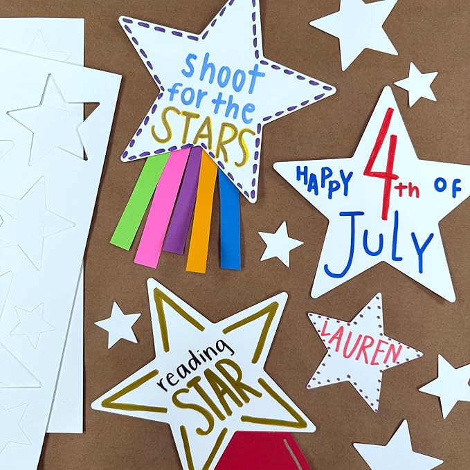 240 Pieces Star Cutouts, 2-Sided US Made Card Stock Punch Out White Stars for Bulletin Boards, Classroom Decor, Back to School DIY Craft Projects, Party Decoration, Hollywood Themed Events