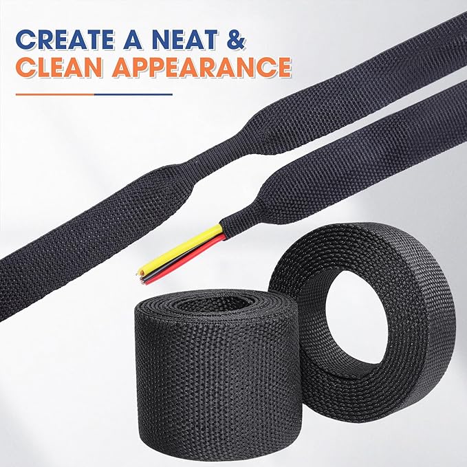 FOURUB 2:1 Heat shrinkable Braided Sleeving Fabric Wire Loom High Temp Heat Shrink Wiring Harness Abrasion Protector Cable Sleeve(1"-34ft)