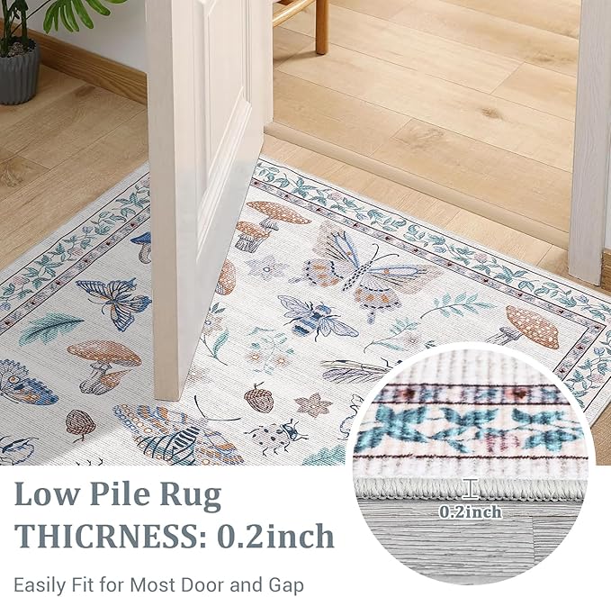 9x12 Washable Area Rugs Living Room Large Rug Boho Vintage Floral Carpet Soft Bedroom Indoor Floor Mats Non-Slip Farmhouse Rustic Style Carpet for Kids Nursery Dining Room Home Decor Office, Beige