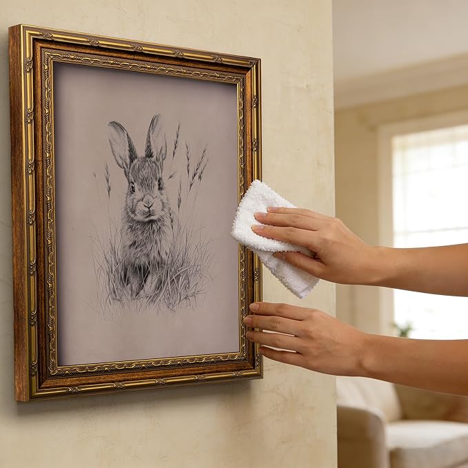 Vintage Gold Framed Easter Bunny Canvas Wall Art Vintage Rabbit Wall Decor Spring Farmhouse Animal Sketch Print Artwork Sketch Rabbit painting Picture for Farmhouse Bedroom Living Room 12X16in