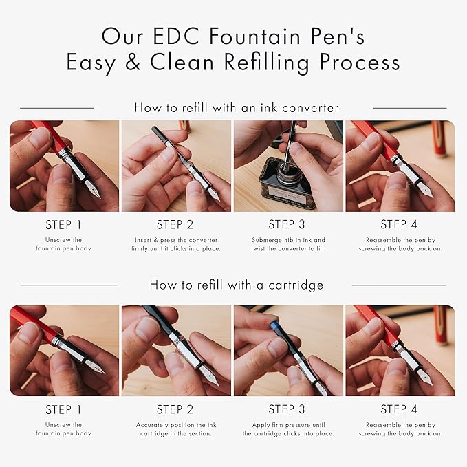 Wordsworth and Black Fountain Pen Mini EDC: Luxury Silver Heavy Pocket Pen, Gold Finish, Medium Nib, 6 Ink Cartridges, Ink Converter, Travel Refillable Writing Pen Gift Set, Men & Women
