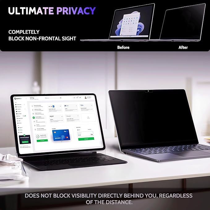 Peslv Privacy Screen for 13.8 Inch Surface Laptop 7, MagicSuction™ Removable Anti Spy Black Protector, Glare Blue Light Filter for Microsoft Laptop Computer Monitor