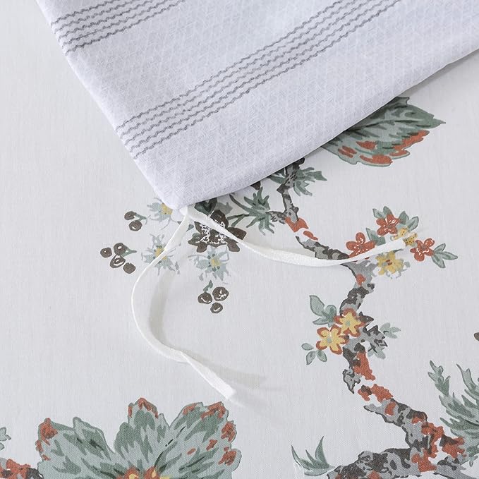 FADFAY Duvet Cover Set Queen Elegant Floral Bedding Shabby Beige Bird Print Flower Quilt Cover Set Vintage Farmhouse Bedding 100% Cotton Soft Comforter Cover Set with Zipper Closure 3Pcs, Queen Size