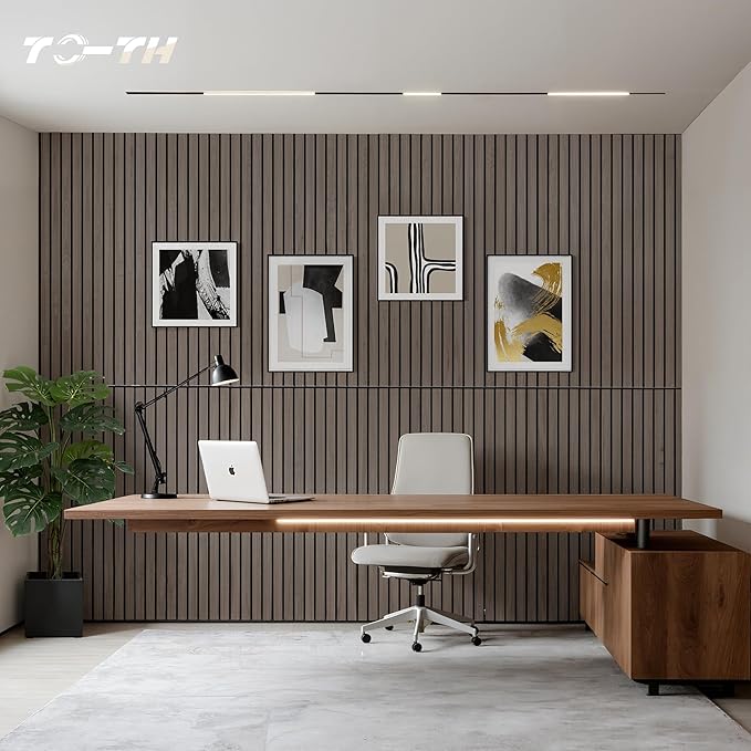 TO-TH Wood-Look Acoustic Panel, 4 Pack 47.2” x 23.6” Soundproof Wall Panels, Decorative Sound Absorbers Large Acoustic Panels for Home, Office, Basement, Walnut