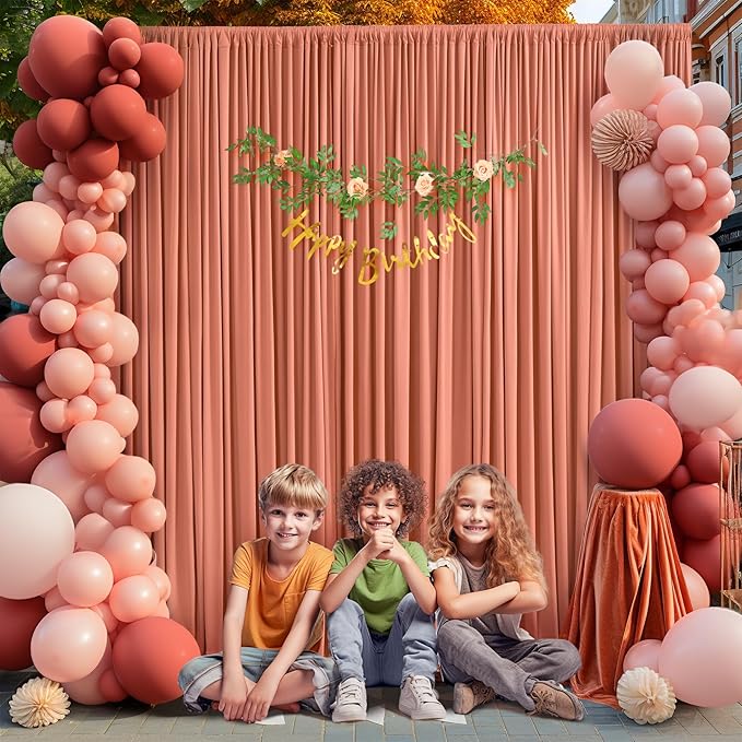 Rust Backdrop Curtain for Parties Wedding Wrinkle Free Red Photo Curtains Backdrop Drapes Fabric Decoration for Birthday Party Baby Shower Christmas 5ft x 7ft,2 Panels