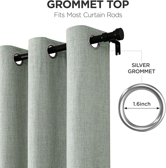 Joydeco Blackout Curtains 63 Inches Long 2 Panels Burg, Room Darkening Curtains for Bedroom, 100% Black Out Textured Thermal Drapes Privacy Protection 2 Panels Set(W52 x L63 Inch, Sage Green)