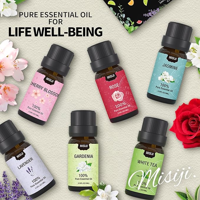MISIJI Essential Oils Set- Essential Oils for Diffuser for Home,Diffuser Oils Scents for Aromatherapy,Laundry,Candle&Soap Making,Humidifiers 6 X 10 ML