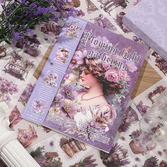 Auguro Vintage Ephemera Sticker 24 Sheets precut 300 washi Stickers Paper Girls Journal Stickers for Adults Junk Journal Sticker Book Scrapbooking Supplies