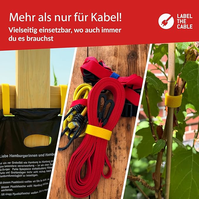 Label-the-cable Cable Management Ties Tape, Adjustable, Re-Useable/Cable Tidy/Hook and Loop Cord Organizer, Wire Management/PRO ROLL, 1 PCS, 25m x 16mm, Yellow, PRO 1240