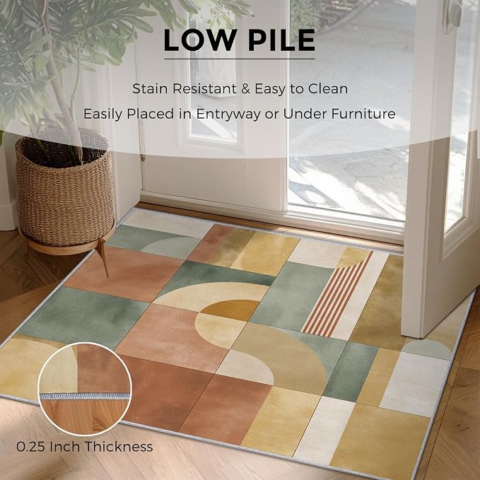4x6 Mid Century Modern Rugs for Bedroom Decor, Washable Abstract Geometric Pattern Area Rug, Living Room Home Decoration, Non Slip Soft Thin, Mid Century Decor Carpet PF-P 117