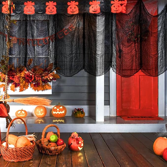 ZeeDix 9 Pack Black Halloween Creepy Cloth 30 x 75 Inch Halloween Decoration Spooky Scary Gauze Cloth Black Cheesecloth for Party Supplies Outdoor Yard Home Wall Doorways
