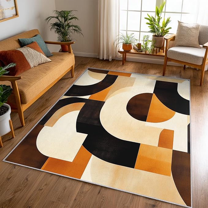 Mid Century Modern Rugs for Bedroom Decor, 3x5 ft, Abstract Geo Area Rugs for Living Room, Soft Non Slip Washable MCM Geometric Carpet Home Decorations Dt-Ghf-28
