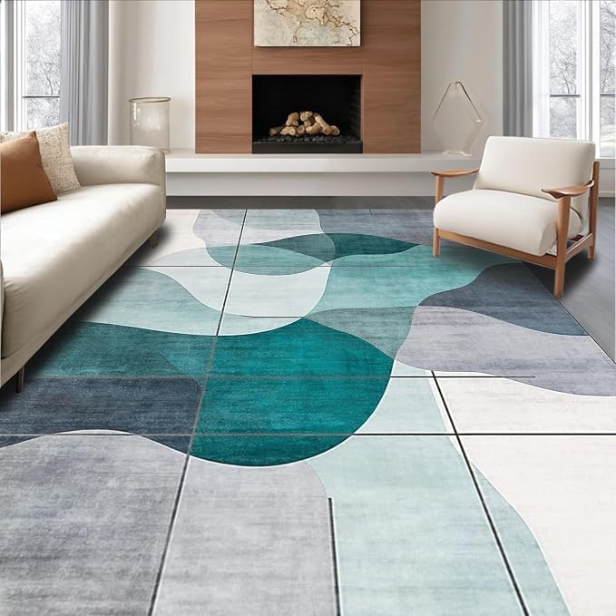 Flatwoven High Traffic Area Rug 4x6, Contemporary Abstract Theme Featuring Fluid Motifs, Non Slip, Stain Resistant, Washable Area Rugs for Living Room, Bedroom (Gray, 4x6)