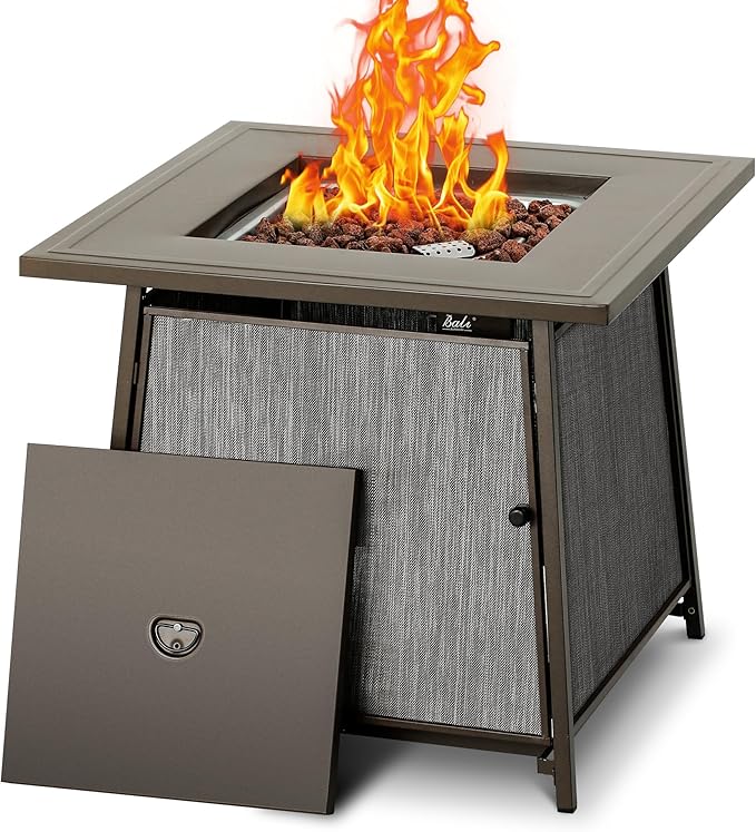 BALI OUTDOORS 50,000 BTU Propane Fire Pit Outdoor, 28 inch Propane Fire Pit Table Square, Gas Firepits for Outside Patio, Garden, Backyard