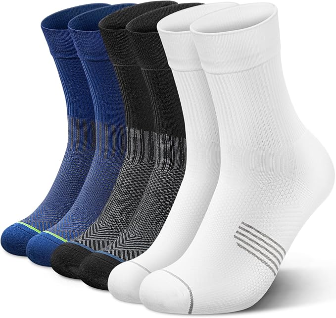 PAPLUS 3 Pairs Running Compression Socks for Men & Women, Atheltic Crew Socks with Cushion, Arch Support for Hiking, Cycling