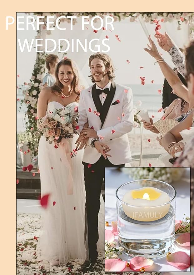 Floating Candles, 12 Packs 2.3 Inch Flameless LED Candle, 160+ Hour Battery Operated Waterproof Tealights for Wedding Centerpieces Marriage Proposals Pool Party Cylinder Vases Spa Christmas New Year